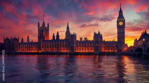 Houses of Parliament at Sunset.