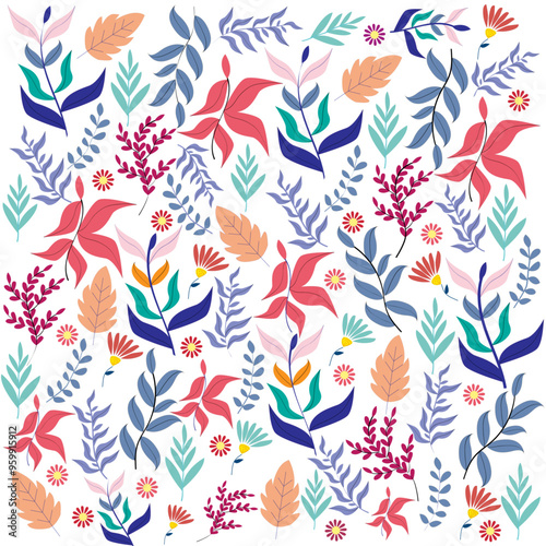 Fondo de flores y hojas.