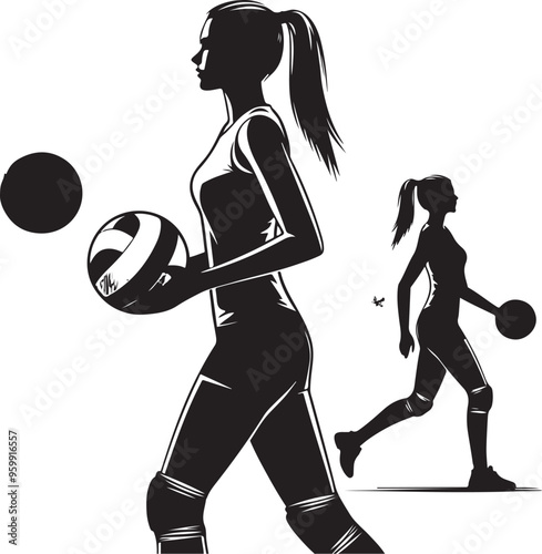 Female volleyball player vector design clipart flat style artwork