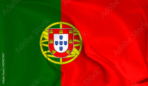 An up close view of Portugal flag flying textures