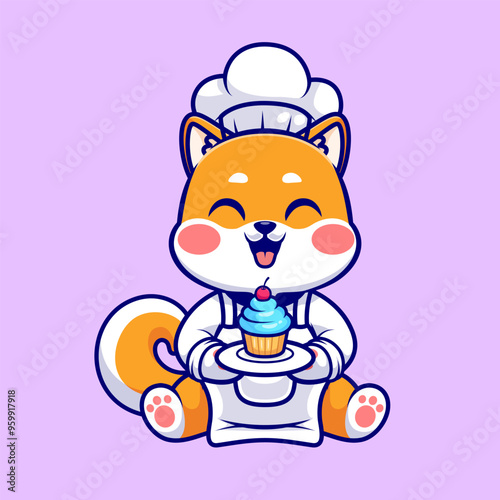 Cute Chef Shiba Inu Dog Cooking Cake Cartoon Vector Icon
Illustration. Animal Food Icon Concept Isolated Premium
Vector. Flat Cartoon Style
