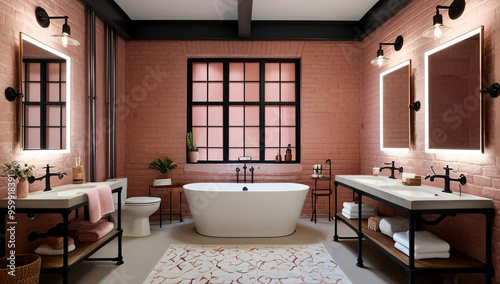 Blush Pink bathroom model, Industrial style