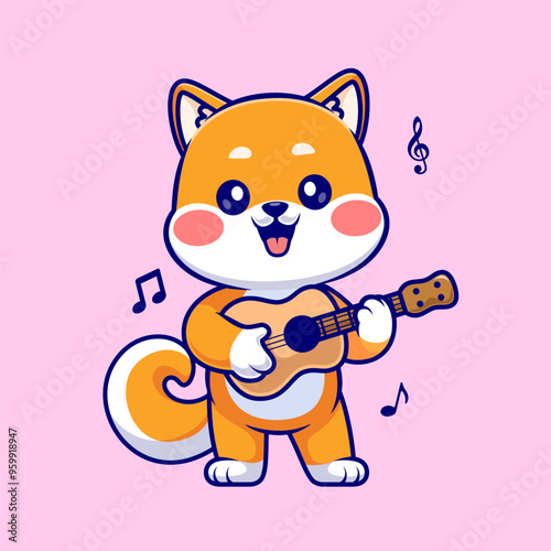 Cute Shiba Inu Dog Playing Guitar Cartoon Vector Icon
Illustration. Animal Music Icon Concept Isolated Premium
Vector. Flat Cartoon Style
