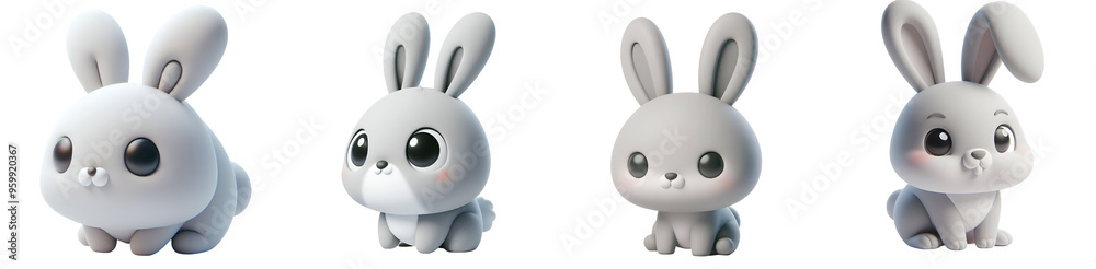 Set of 3D rendered illustration cartoon Rabbit isolated on white and Transparent Background Set of 3D rendered illustration cartoon Rabbit isolated on white and Transparent Background
