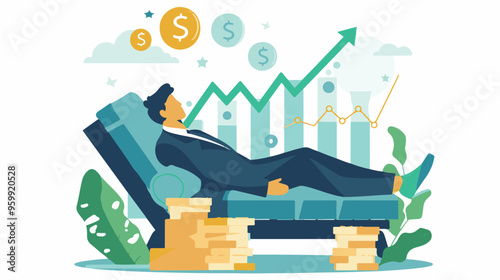 Financial growth concept. Young businessman earn more profit, make money from cryptocurrency