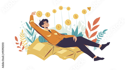 Financial growth concept. Young businessman earn more profit, make money from cryptocurrency