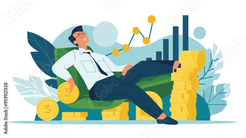 Financial growth concept. Young businessman earn more profit, make money from cryptocurrency