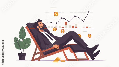 Financial growth concept. Young businessman earn more profit, make money from cryptocurrency