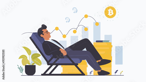 Financial growth concept. Young businessman earn more profit, make money from cryptocurrency