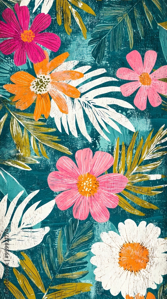Naklejka premium colorful flowers and leaves set illustration poster background