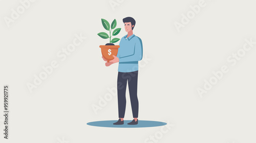 Financial growth concept. Young businessman earn more profit, make money from cryptocurrency