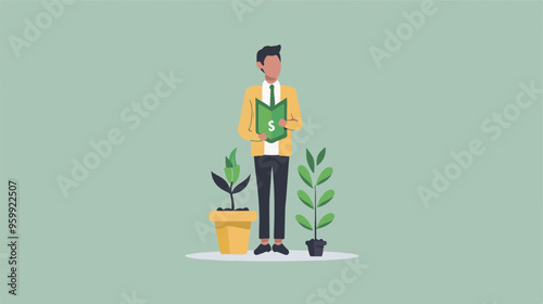 Financial growth concept. Young businessman earn more profit, make money from cryptocurrency