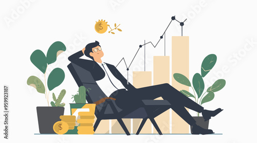 Financial growth concept. Young businessman earn more profit, make money from cryptocurrency