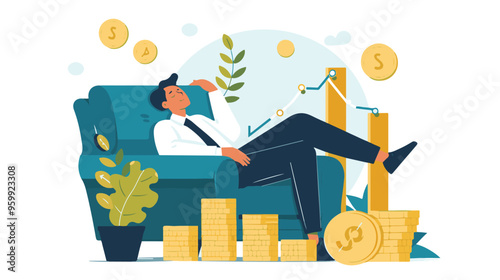 Financial growth concept. Young businessman earn more profit, make money from cryptocurrency