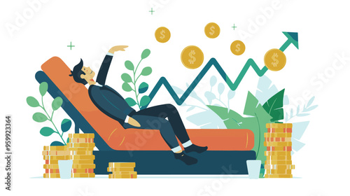 Financial growth concept. Young businessman earn more profit, make money from cryptocurrency