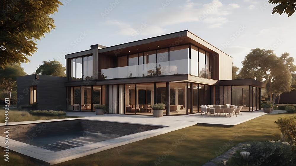 modern house in autumn