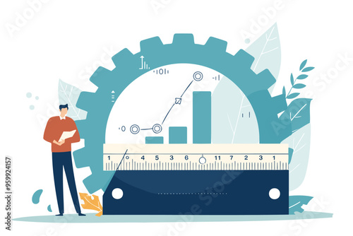 Businessman Measuring Inflation and High Interest Rates with Ruler, Percent Sign and Rising Arrow Concept