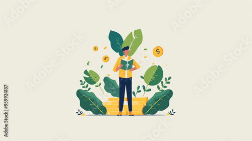 Financial growth concept. Young businessman earn more profit, make money from cryptocurrency