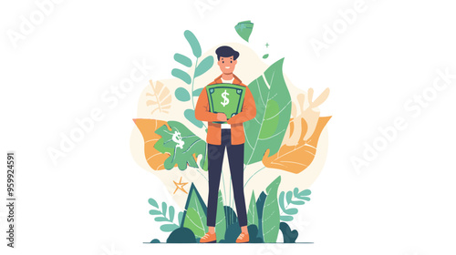 Financial growth concept. Young businessman earn more profit, make money from cryptocurrency