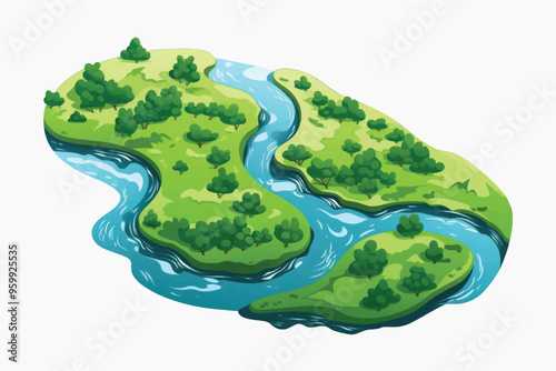 Lush green island landscape illustration