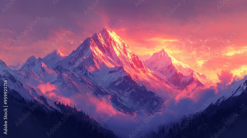 Majestic Mountain Peaks at Sunset Majestic Mountain Peaks at Sunset