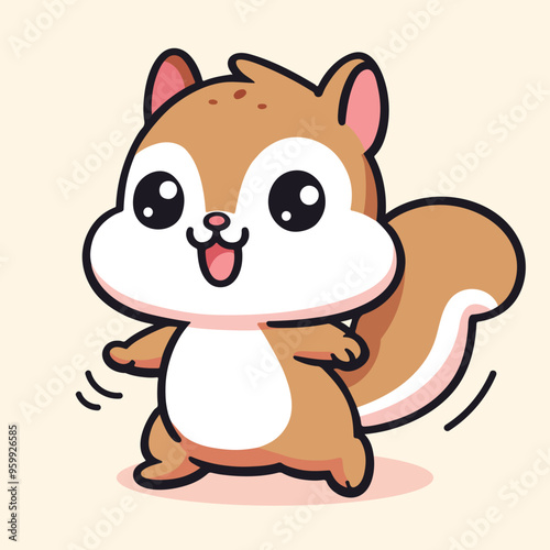 Kawaii squirrel cartoon vector illustration in flat style