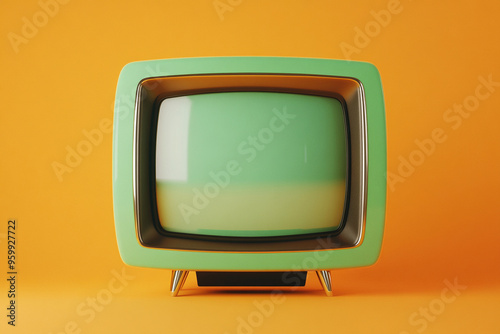 Retro Green TV Set Against Bright Orange Background photo