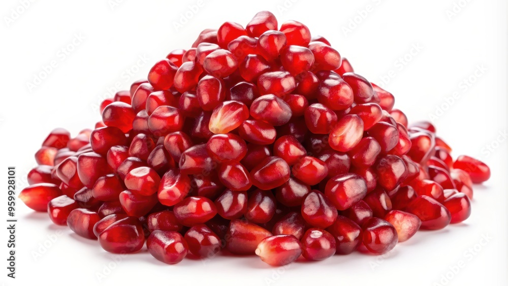 Detailed and Appetizing Appearance of Pomegranate Seeds on White Background