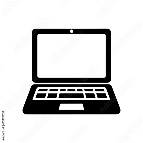 Laptop Display Vector Icon With Keyboard, Pc Monitor Outline Vector Icon Art, Laptop Display Vector Design With Keyboard And White background