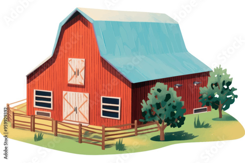 Rustic red barn illustration