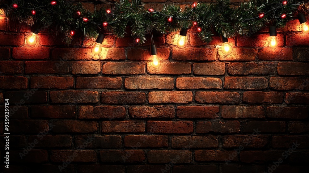 Warm and inviting Christmas lights draped over a rustic brick wall, enhancing the festive spirit and cozy ambiance of the holiday season.