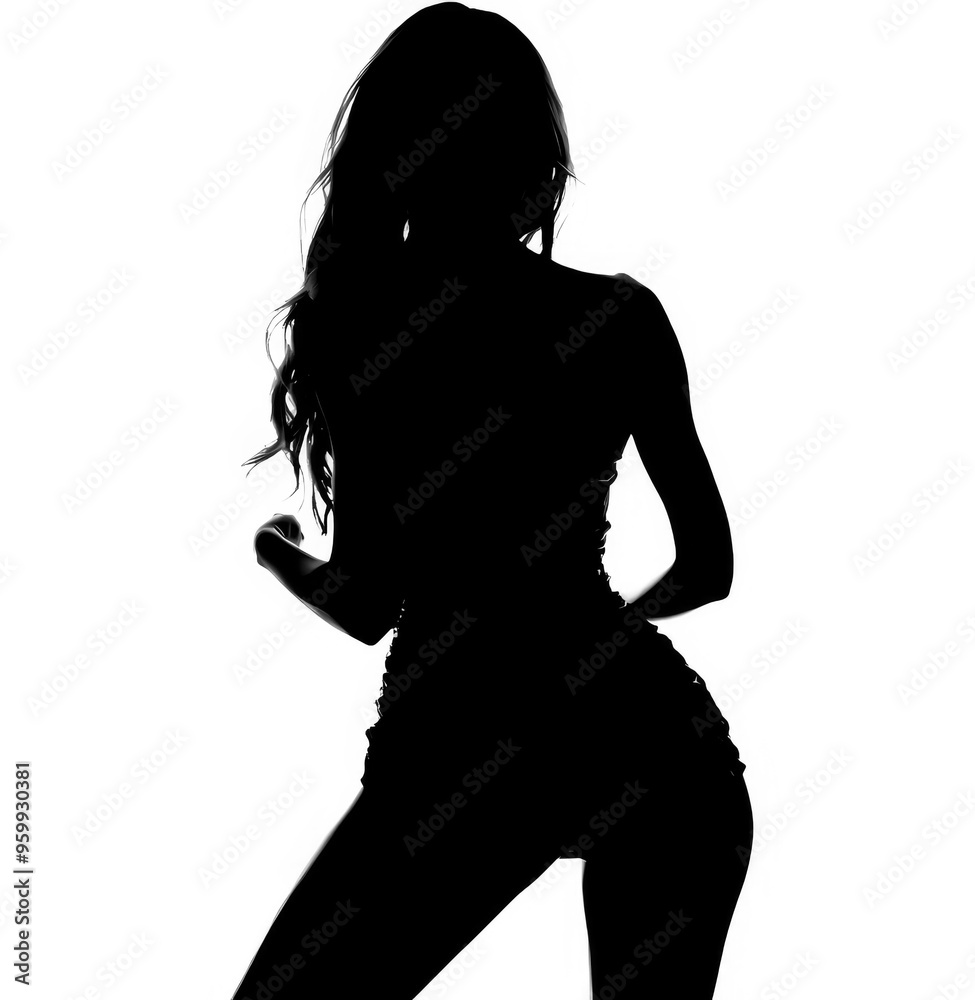 Black Silhouette of a fashion model posing on a runway on a white background. Black Silhouette of a fashion model posing on a runway on a white background.