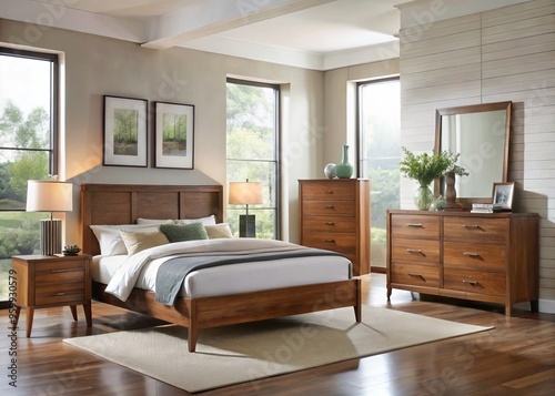 Wallpaper Mural Luxurious modern bedroom set on sale - wooden dressers, nightstands, and bed for a limited time only! Torontodigital.ca