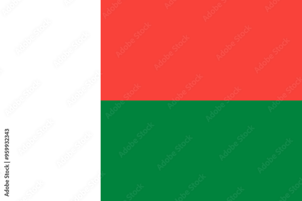 The official national flag of Madagascar. Flag of the Republic of Madagascar. Correct proportions and colors. Vector illustration The official national flag of Madagascar. Flag of the Republic of Madagascar. Correct proportions and colors. Vector illustration
