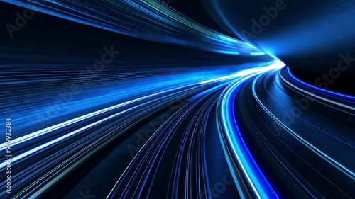 Abstract light trails in a tunnel, futuristic technology concept