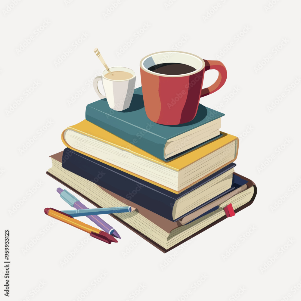 Books, coffee, pens, study, relaxation Books, coffee, pens, study, relaxation