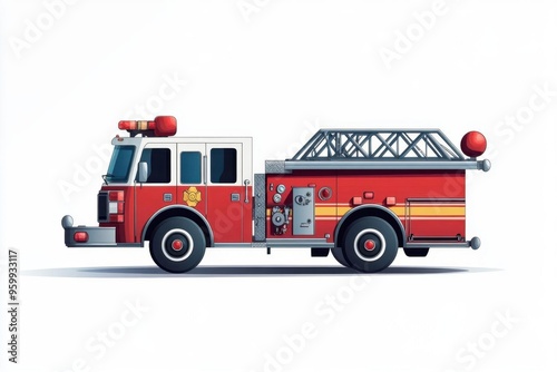 A cartoon fire truck clipart, children's illustration element, flat vector art, bold and bright colors, isolated on white background