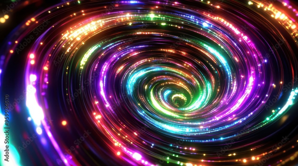 Energetic swirl of multicolored lights, abstract whirlwind effect, vibrant digital motion Energetic swirl of multicolored lights, abstract whirlwind effect, vibrant digital motion