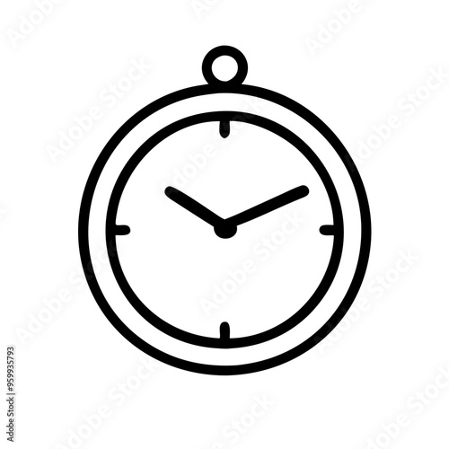 Minimalist black and white clock icon, time management and punctuality concept