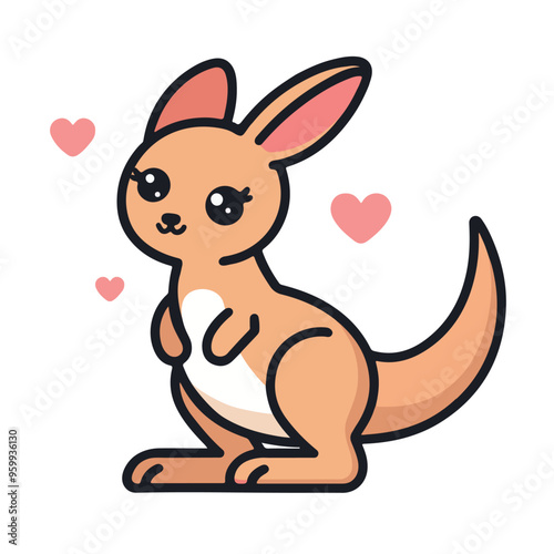 Adorable kangaroo kawaii cartoon vector illustration in flat style