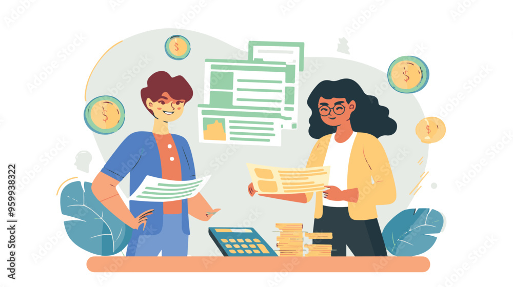 Salary Payment concept. Employee or workers are happy receive a monthly salary. People calculating money, flat vector modern illustration
Salary Payment concept. Employee or workers are happy receive a monthly salary. People calculating money, flat vector modern illustration