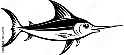 Elegant Swordfish Illustration in Black and White Perfect for Aquatic Themed Designs and Nautical Decor photo