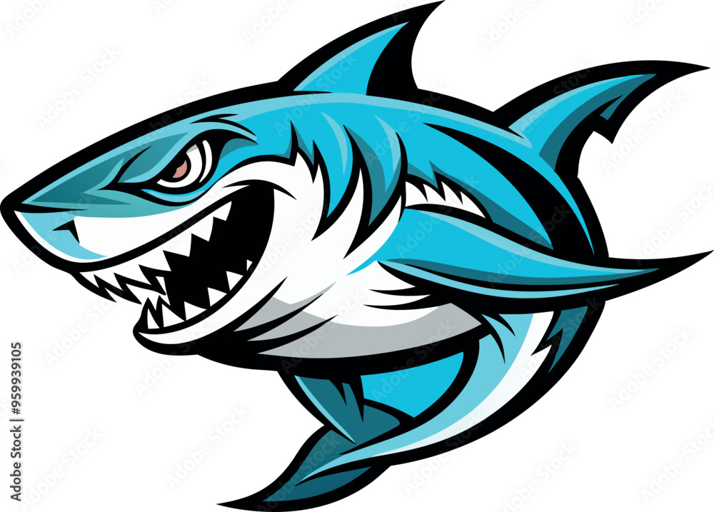 Fototapeta premium Fierce Cartoon Shark Illustration with Sharp Teeth and Dynamic Lines 