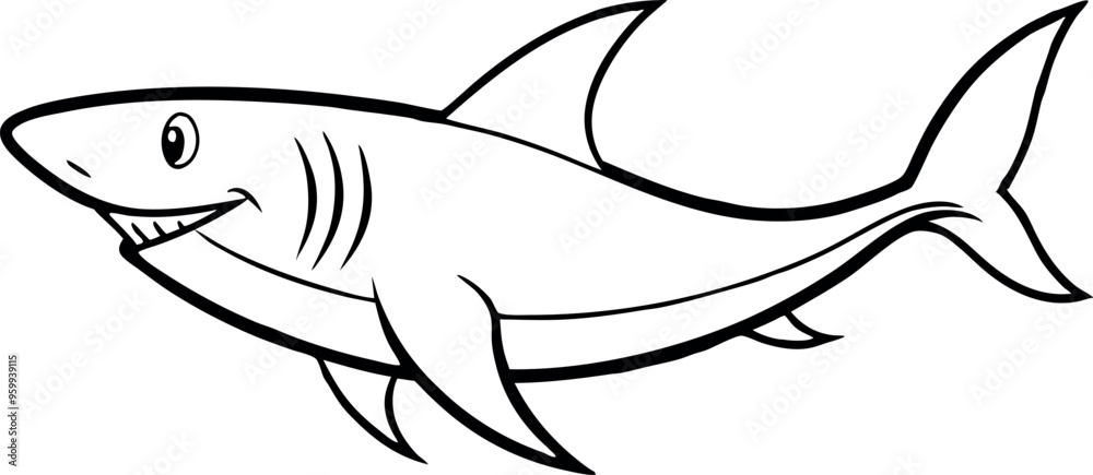 Playful Shark Line Drawing Illustration with Bold Outlines and Cartoon Style Playful Shark Line Drawing Illustration with Bold Outlines and Cartoon Style