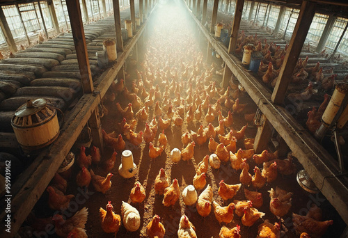 chicken farm with hundreds of chickens photo