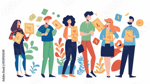 Salary Payment concept. Employee or workers are happy receive a monthly salary. People calculating money, flat vector modern illustration
