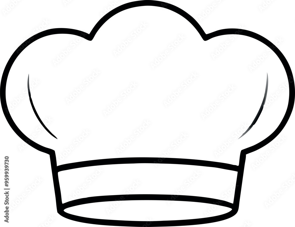 Black and White Illustration of a Classic Chef Hat Symbolizing Cooking and Hospitality Black and White Illustration of a Classic Chef Hat Symbolizing Cooking and Hospitality