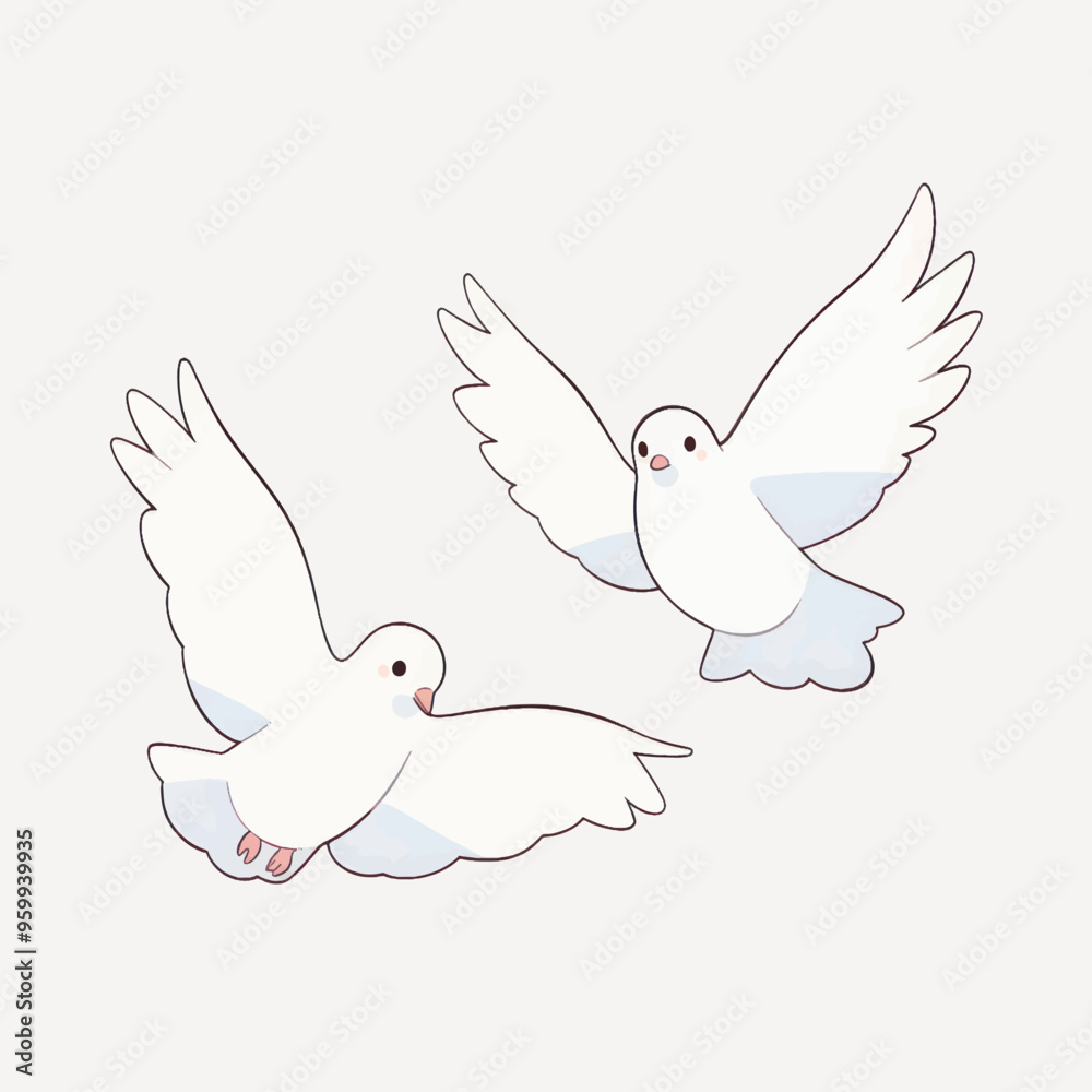 Obraz premium Two flying white doves illustration