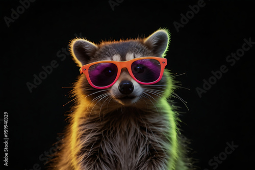 Wallpaper Mural a raccoon wearing glasses on a black background Torontodigital.ca