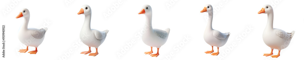 Set of 3D rendered illustration cartoon Goose isolated on white and Transparent Background Set of 3D rendered illustration cartoon Goose isolated on white and Transparent Background